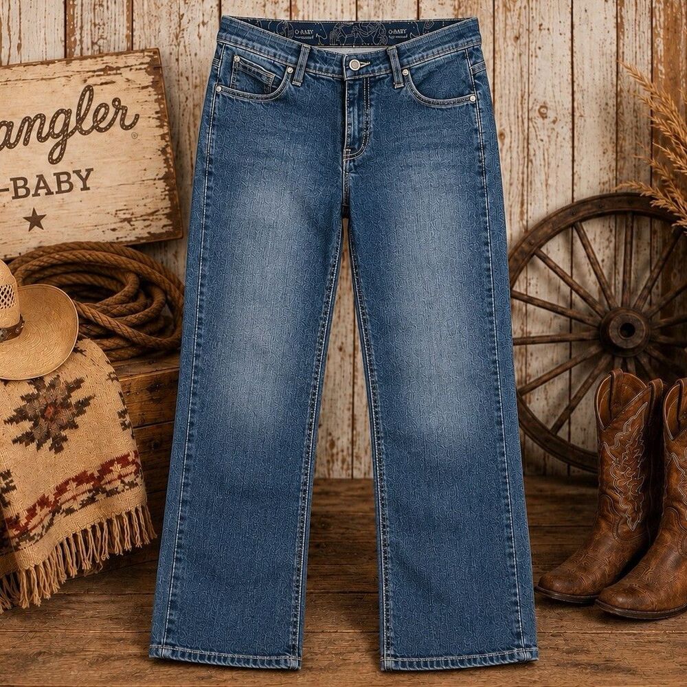 Wrangler Q-Baby women’s  Blue bootcut Jeans 7/8x30 Studded  No Gap Waistband
